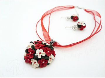 red polymer clay flowers
