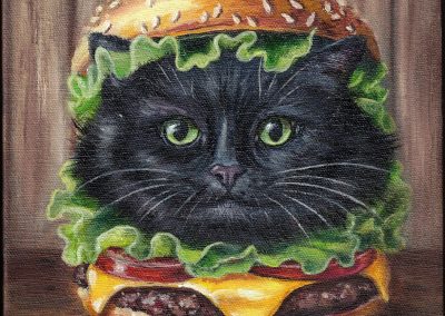 The Purrger - Oil on Canvas - 8x8"
